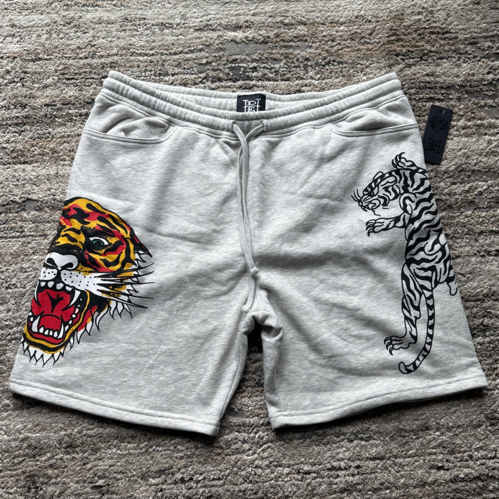 Ed Hardy Gray Shorts with Tiger Print